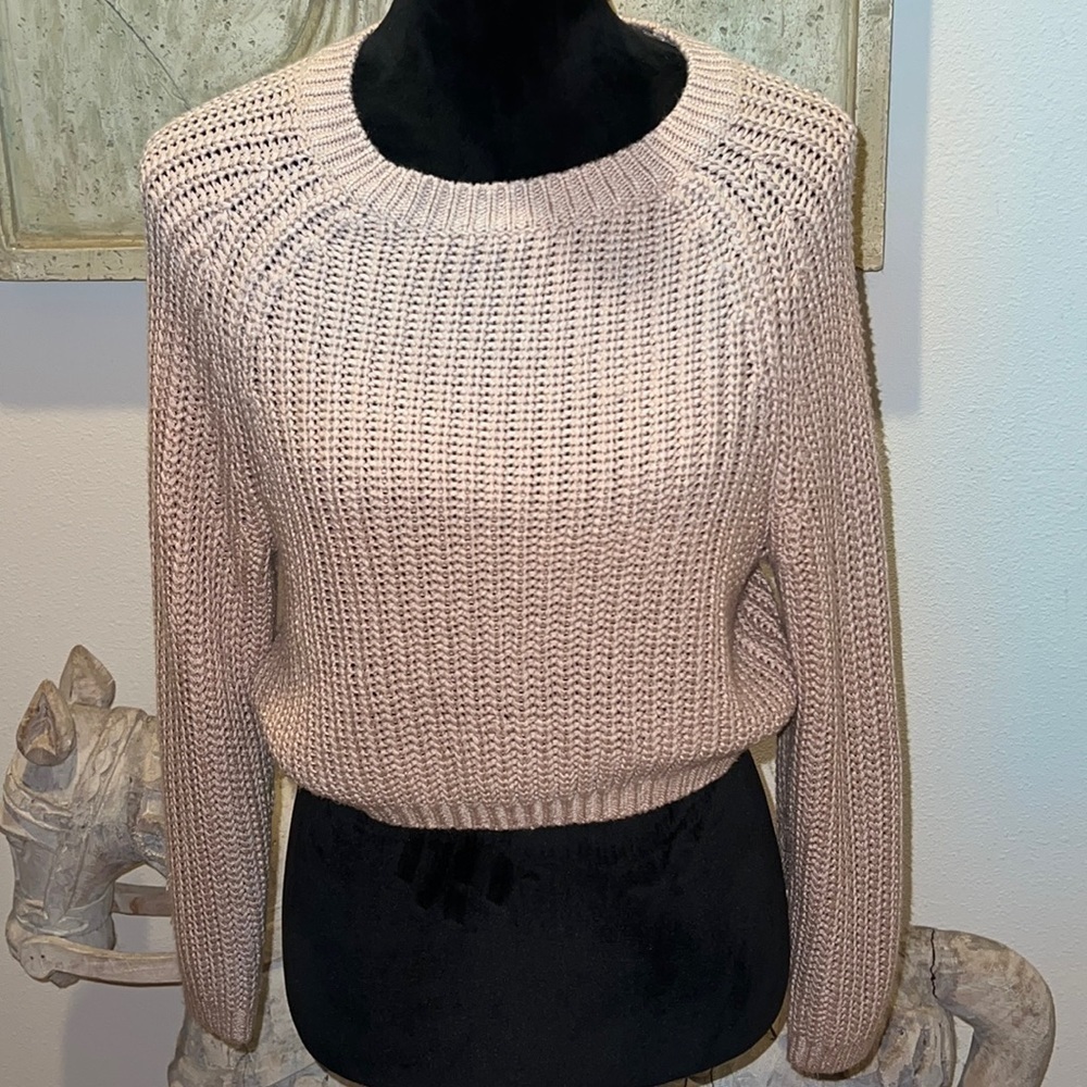 Divided cropped ribbed crew neck long sleeves knit sweater Sz XS